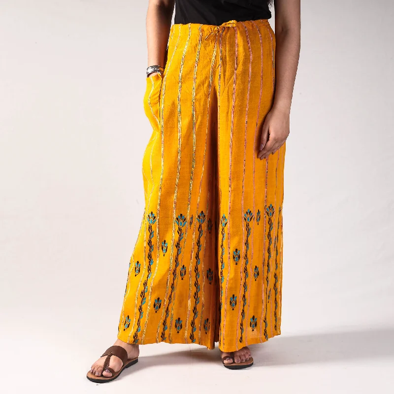 Yellow - Bengal Khesh Weaving Kantha Embroidery Cotton Palazzo