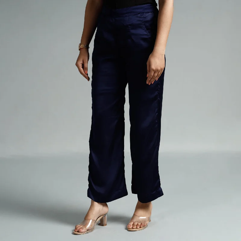 Navy Blue - Plain Modal Silk Elasticated Pant