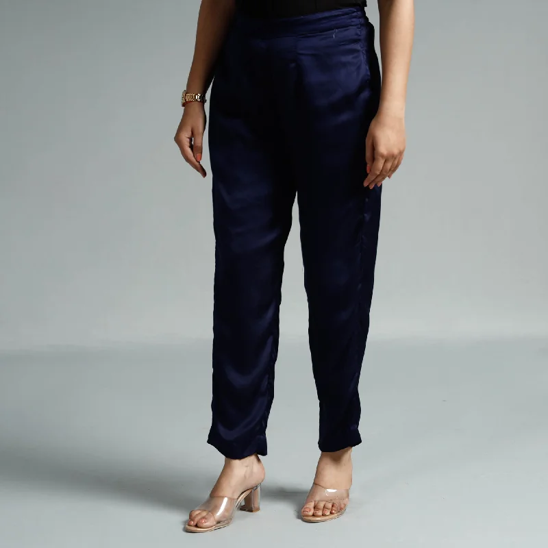 Navy Blue Plain Modal Silk Elasticated Pant