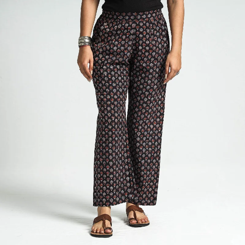 Black - Ajrakh Block Printed Cotton Elasticated Pant