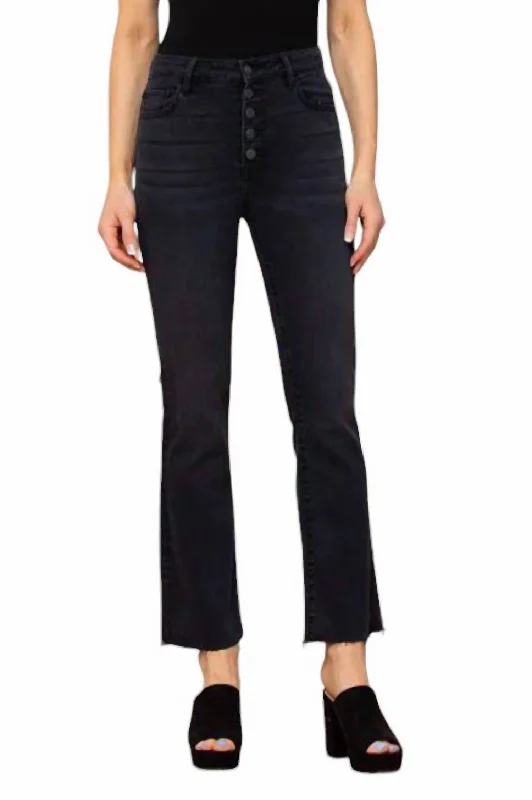 High Rise Basic Cropped Flare Jeans In Black