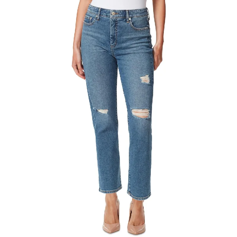 Spotlight Womens Denim Ripped Straight Leg Jeans