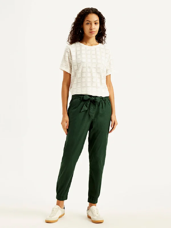 Women's High Rise Green Regular Fit Joggers