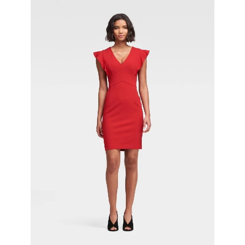 DKNY Women's Cap Sleeve Square Neck Short Sheath Party Dress Red Size 8