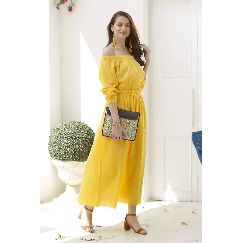 NOVICA Cotton off-shoulder maxi dress Marigold Muse