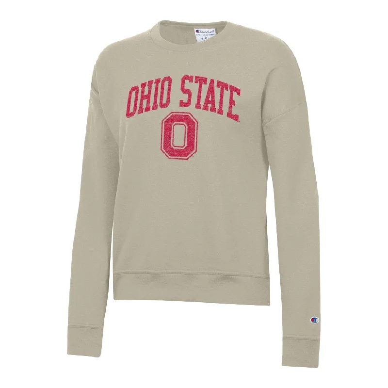 Ladies Ohio State Buckeyes Powerblend® Wordmark Cocoa Butter Crew Sweatshirt