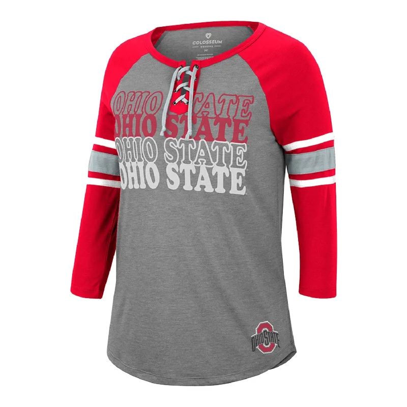 Ladies Ohio State Buckeyes She Means You Lace Up 3/4 Sleeve