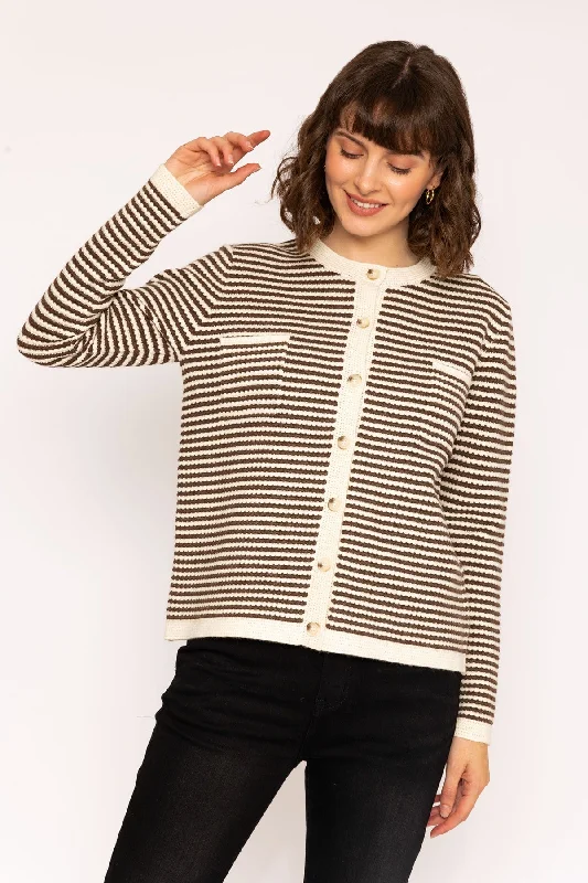 Brown & Beige Textured Stripe Cardigan