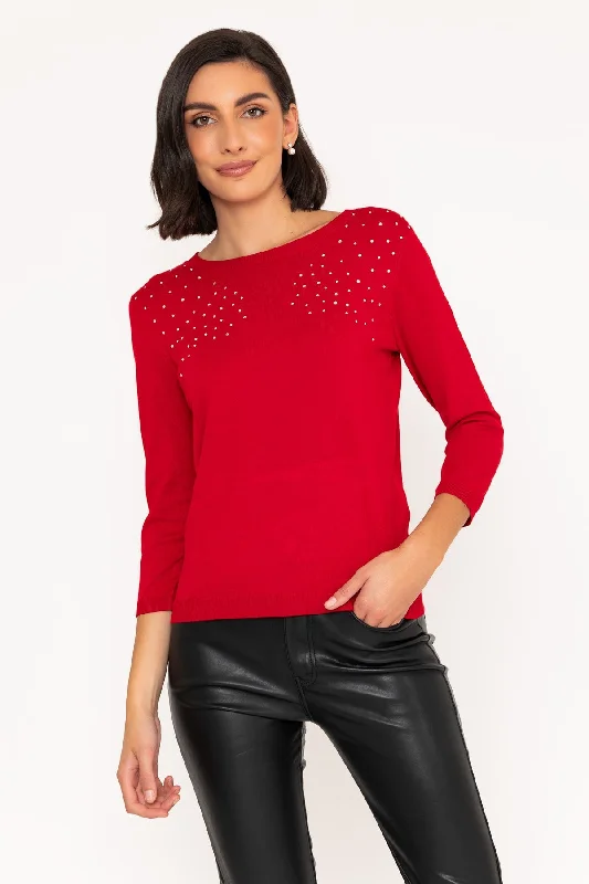 Crew Neck Knit Jumper in Red