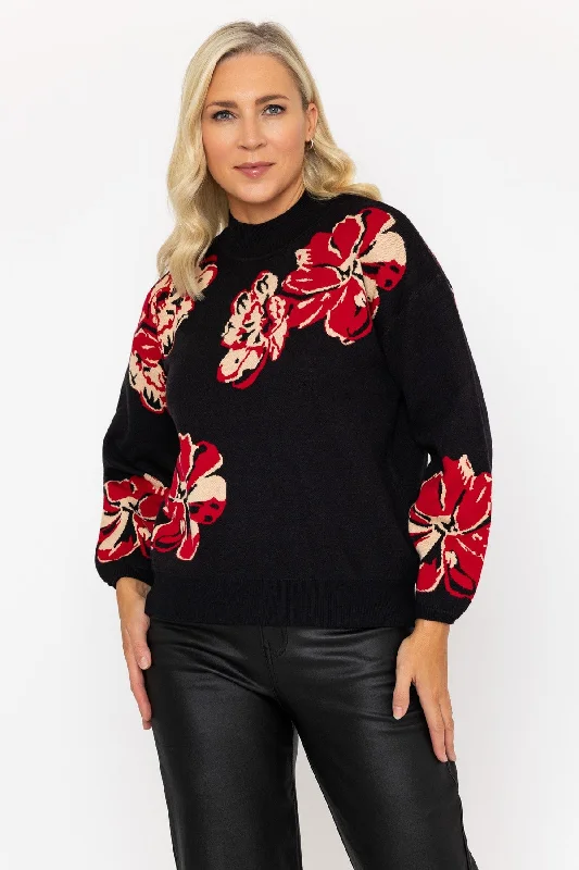 High Neck Red Flower Jumper