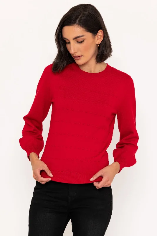 Horizontal Stitch Knit Jumper in Red